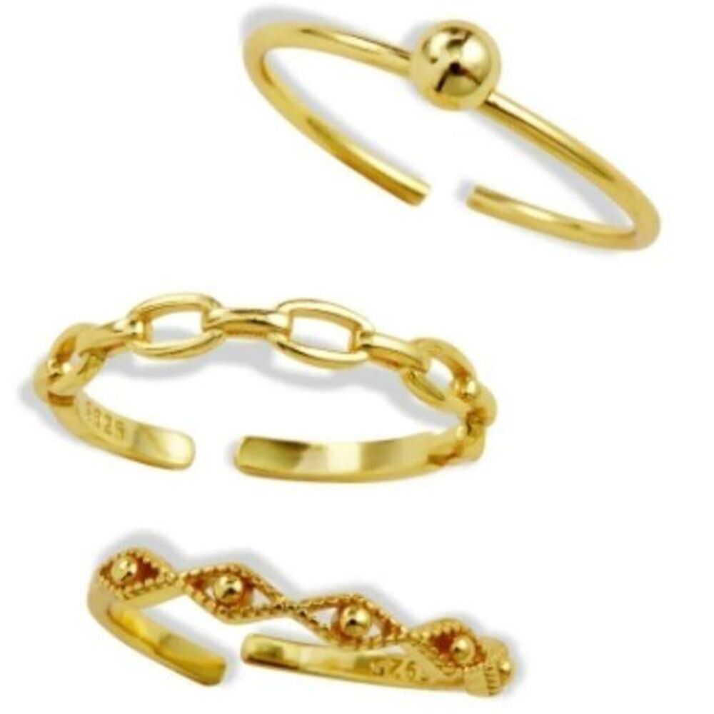NEW SAVVY CIE 18K Yellow Gold Plated Sterling Silver Stackable Ring Set